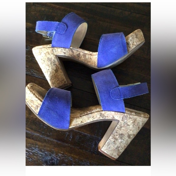 MRKT Cobalt Blue Platforms with cork heels and platform - Picture 1 of 7